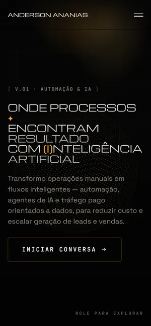 Site de portfólio aberto no celular